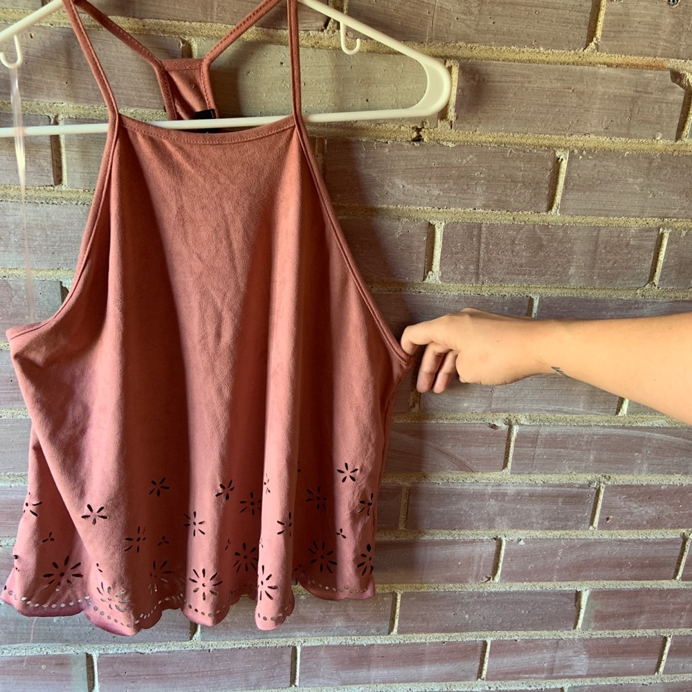 Pink suede halter crop top